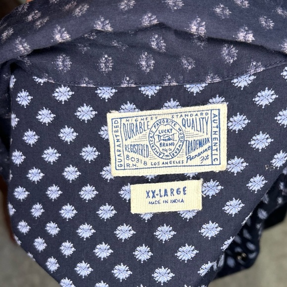 Lucky brand pearl button up long sleeve shirt snowflake pattern navy XXL - Picture 4 of 6